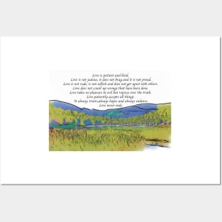 Love Is Patient: Mountain Lake In Watercolor Posters and Art